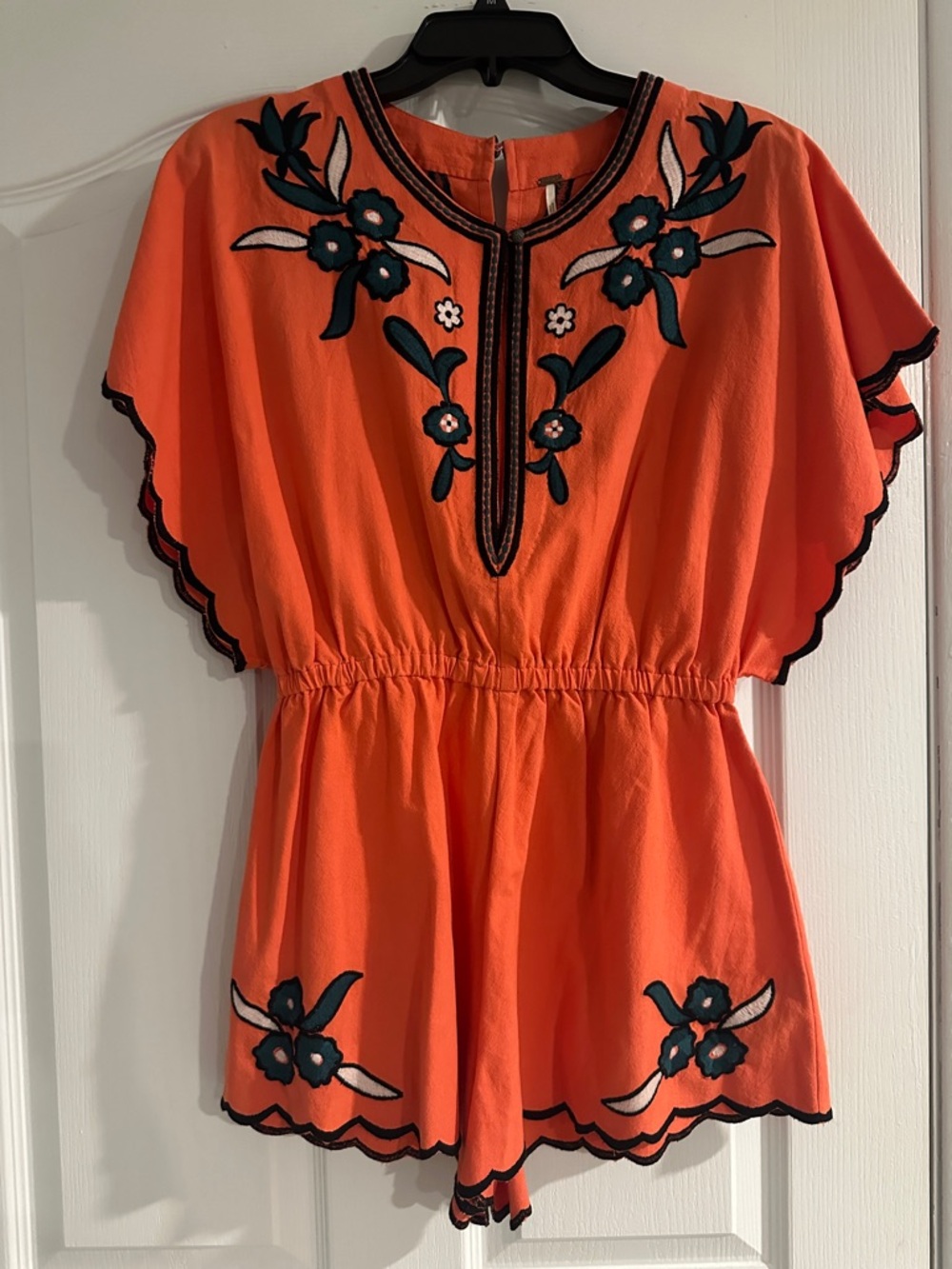 Free People Orange Embroidered Floral Tunic Romper